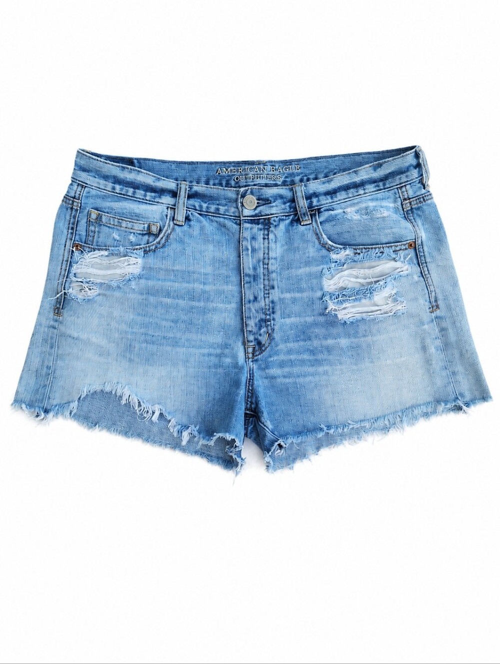 AE Outfitters Distressed Denim Cutoff Shorts Size 14 Light Wash Raw Hem Festival